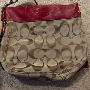 Coach Red and Brown Signature Shoulder Bag